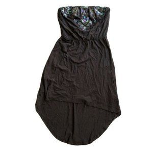 Express XS Dark Gray Mint Silver Sequin Tribal Aztec Strapless Hi Low Dress